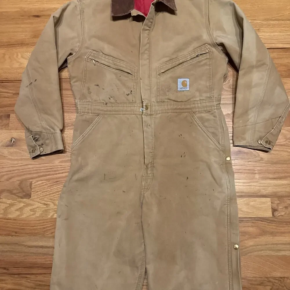 Vintage Carhartt Coveralls Red Quilted Insulated No Size Tag - 44” Chest